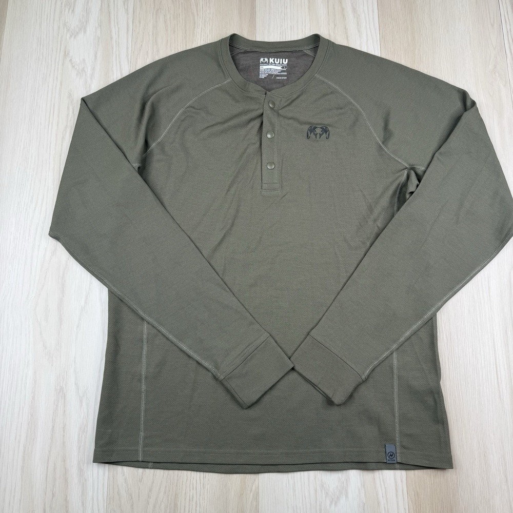 KUIU Nuyarn Merino Wool Pro Henley Base Layer Shirt Mens L Large Green Hunting